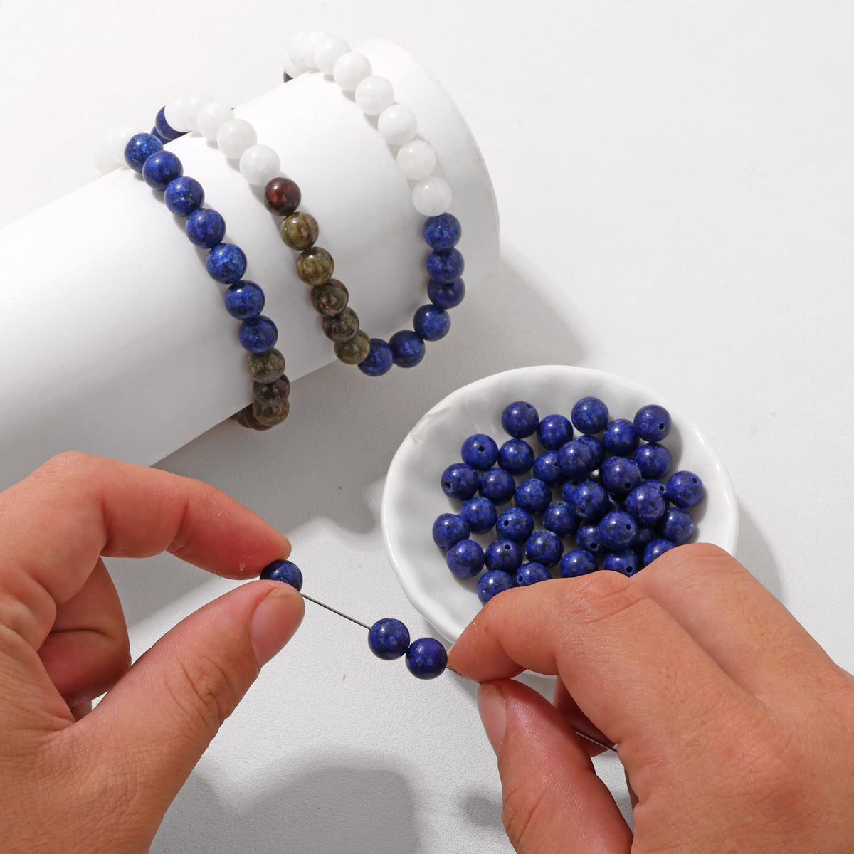 Risyfjew 50PCS 8mm Natural Lapis Lazuli Beads Gemstone Round Loose Beads for Jewelry Making Chakra Crystal Stone Beads for Bracelets Necklace Earrings Making Supplies (50pcs/Strand)