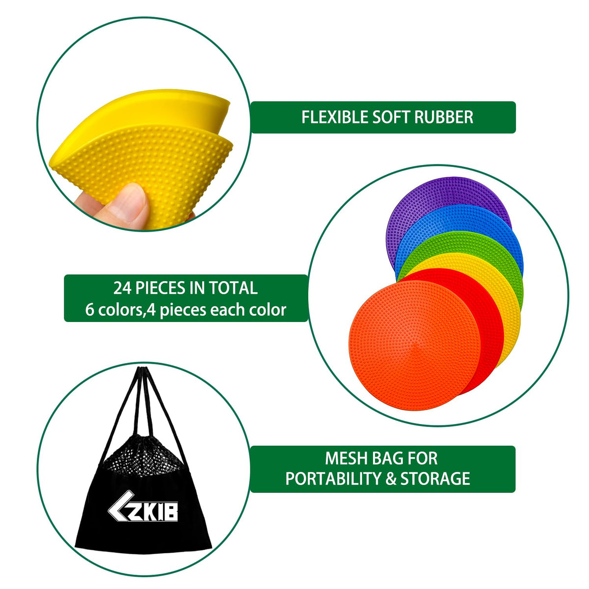 LZKIB 4 Inch 24 Pcs Poly Spot Markers Non-Slip Rubber Floor Dots for Gym, Flat Cones Agility Markers Poly Dots for Gym Floor Sports Soccer Basketball Speed Agility Training Dance Classroom