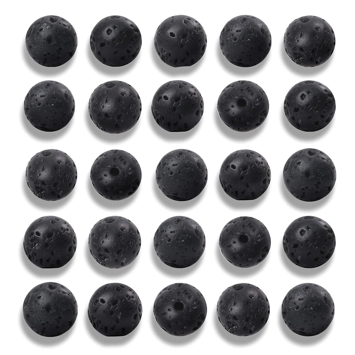 NITOPUPU 100Pcs 10mm Natural Black Volcanic Lava Gemstone Beads Round Loose Stone Beads for Jewerly Making with Crystal Stretch Cord