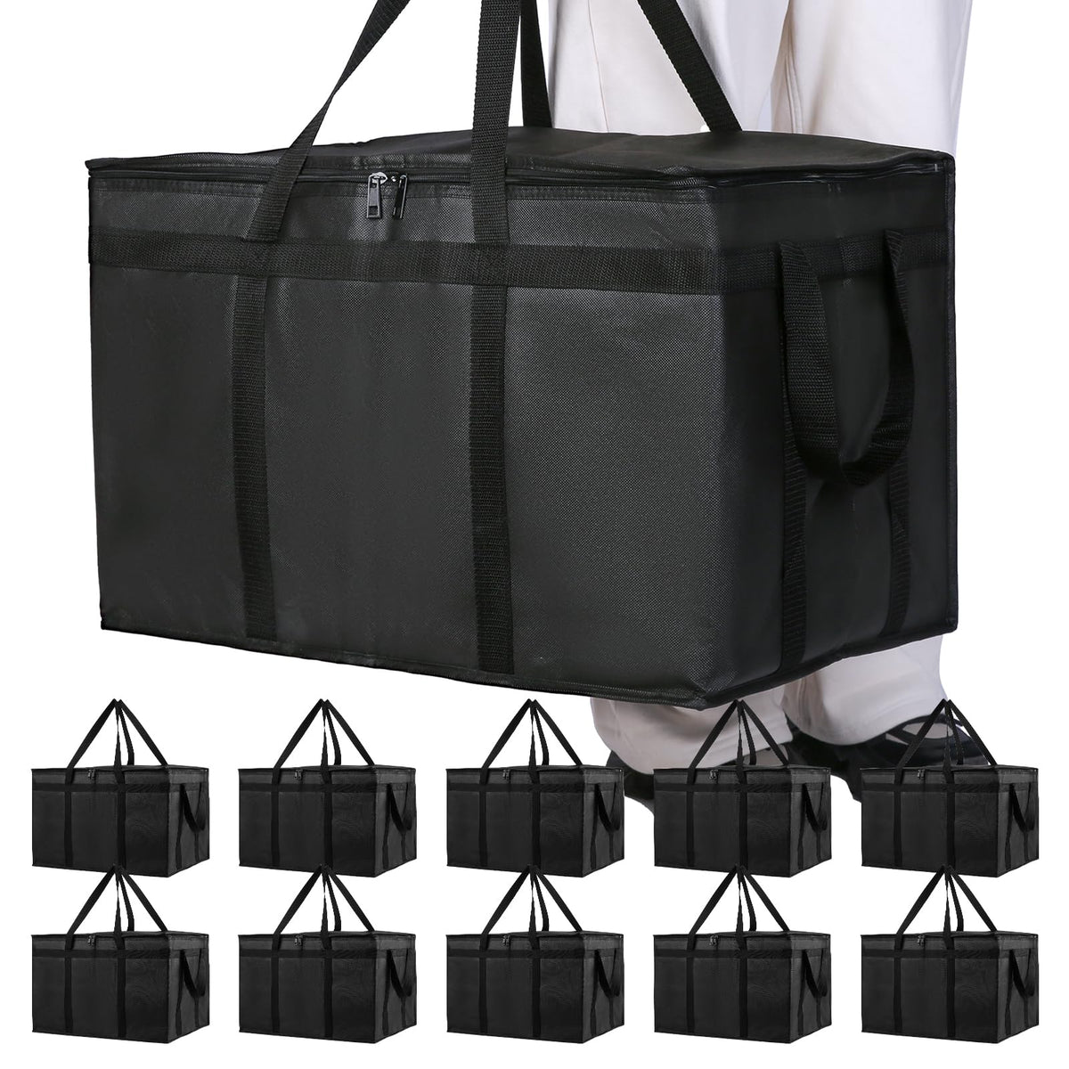 Bodaon 10-Pack Insulated Food Delivery Bag, XXXL Catering/Pizza Cooler Bags, Rideshare Delivery Bag, Thermal Cold/Hot Styrofoam Carrier for Travel/Shopping/Car, Warmer/Frozen