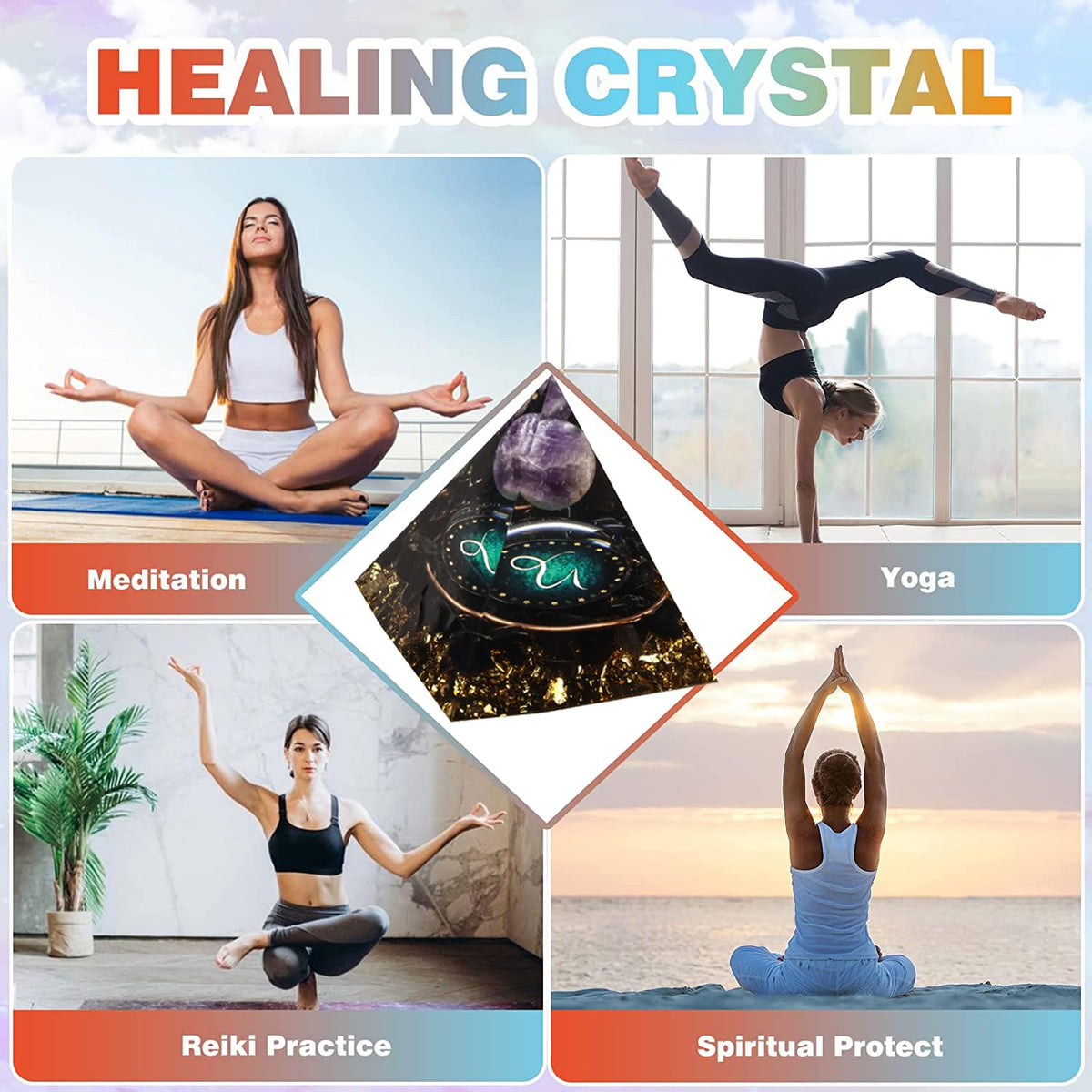 12 Zodiac Orgone Crystal Pyramid, Natural Amethyst with Obsidian,Healing Crystals Pyramid for Protection Chakra, Unique Constellation Pyramid for Positive Energy, Healing Money Health(Capricorn)