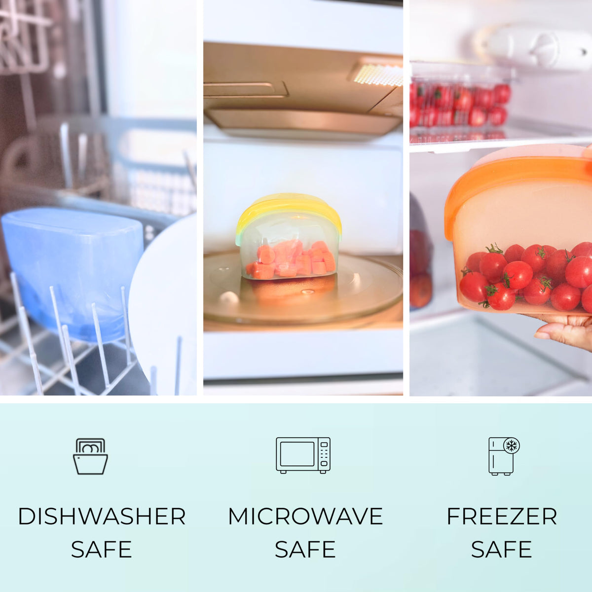 Reusable Silicone Food Storage Bags (3-Pack) | Stand-Up Wide Bottom Leakproof Silicone Freezer Bags | BPA-Free Microwave & Dishwasher Safe | Eco-Friendly Airtight Snack & Meal Prep Bags