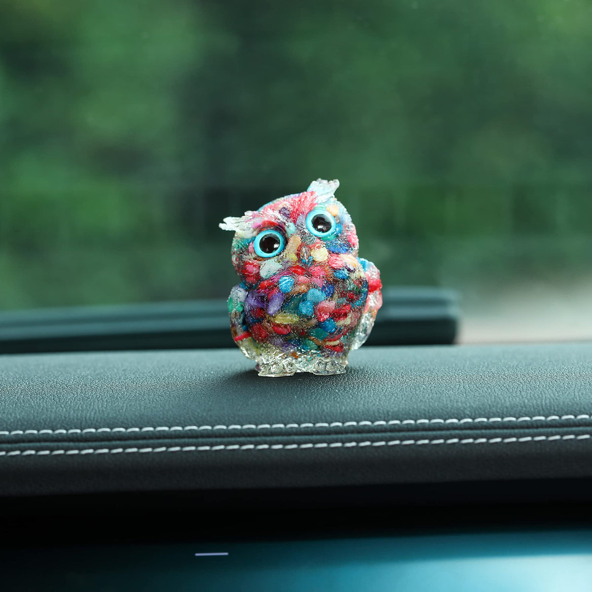 Reyife Hand-Carved Natural Crystal Owl Statue Reiki Healing Gemstone Animal Figurines Home Office Car Decoration The Best Gifts 2.4 inches
