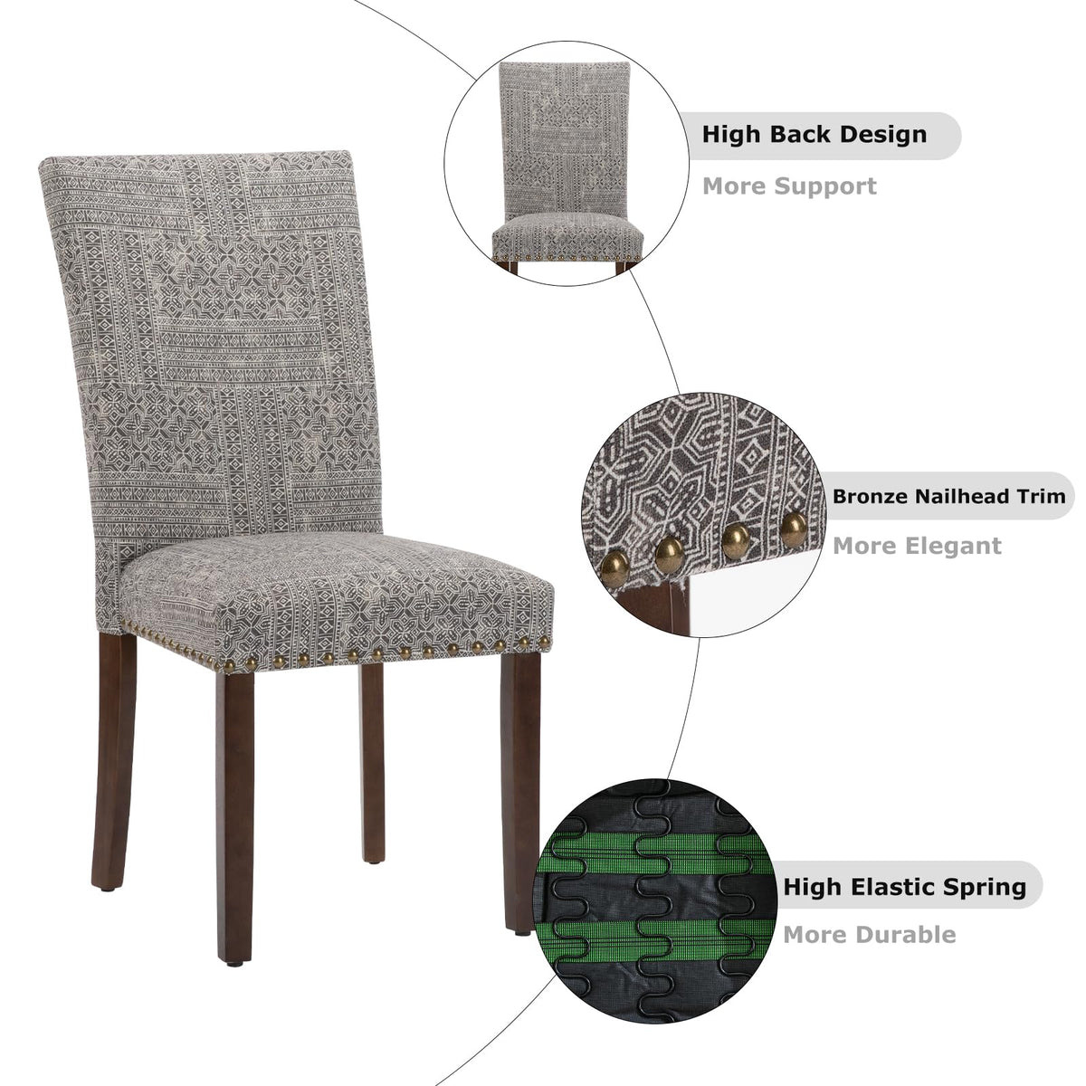 COLAMY Upholstered Parsons Dining Chairs Set of 4, Fabric Dining Room Kitchen Side Chair with Nailhead Trim and Wood Legs - Boho