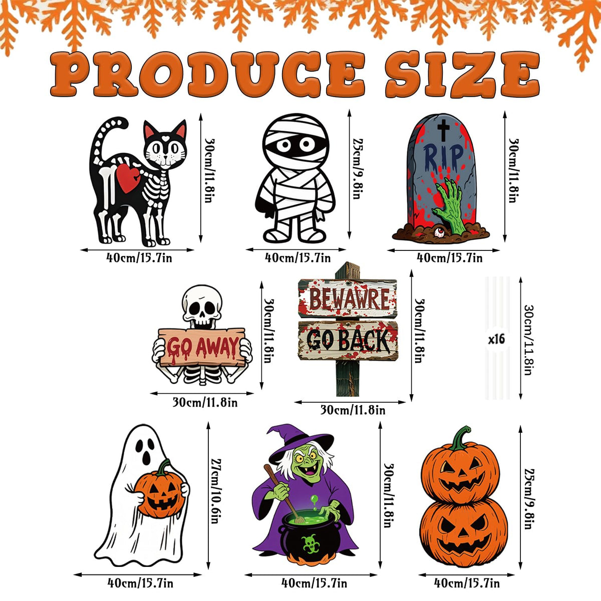 Halloween Yard Signs, 8 Pieces Halloween Lawn Sign Garden Decorations Outdoor with Stakes Witch Pumpkin, Black Cat, Skull, Mummy, Monster, Tombstone, Skeleton Garden Signs for Scary Halloween Party