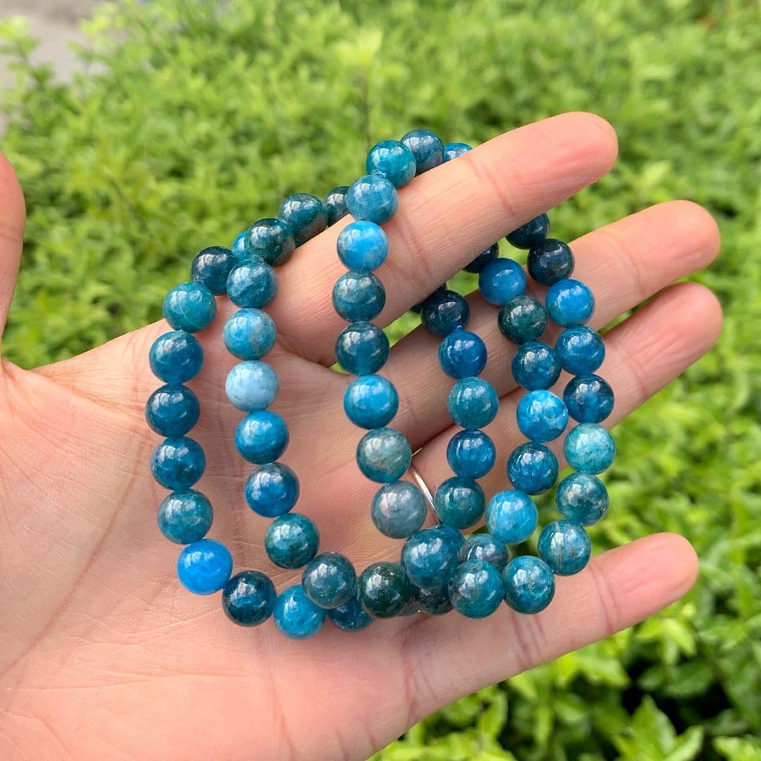 Adabele Real Natural Blue Apatite Gemstone Beaded Bracelet 8.5 inch Stretch Bracelet Chakra Healing Crystal Stone Jewelry Women Mom Gift (Unisex) GB8-D56