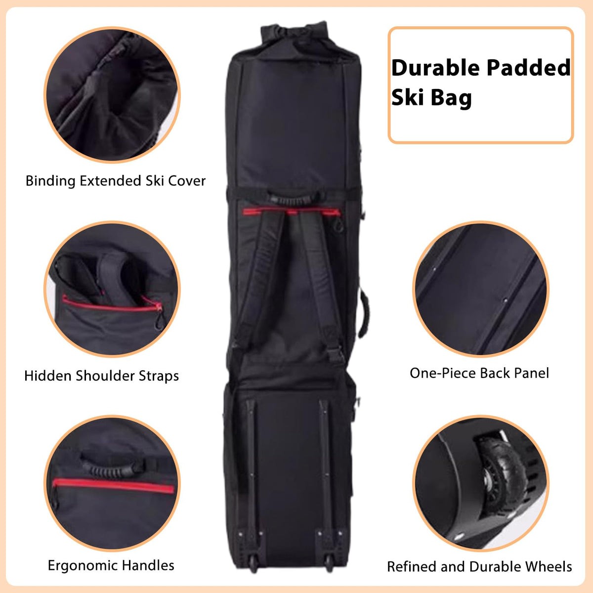 Padded Snowboard Bag with Wheels, Heavy-Duty Wheeled-Ski Travel Bag, Storage Ski Board Boots, Helmet, Jacket for Flying Air Travel, 65 Inch (Extendable to 80.7 Inch),Light Green