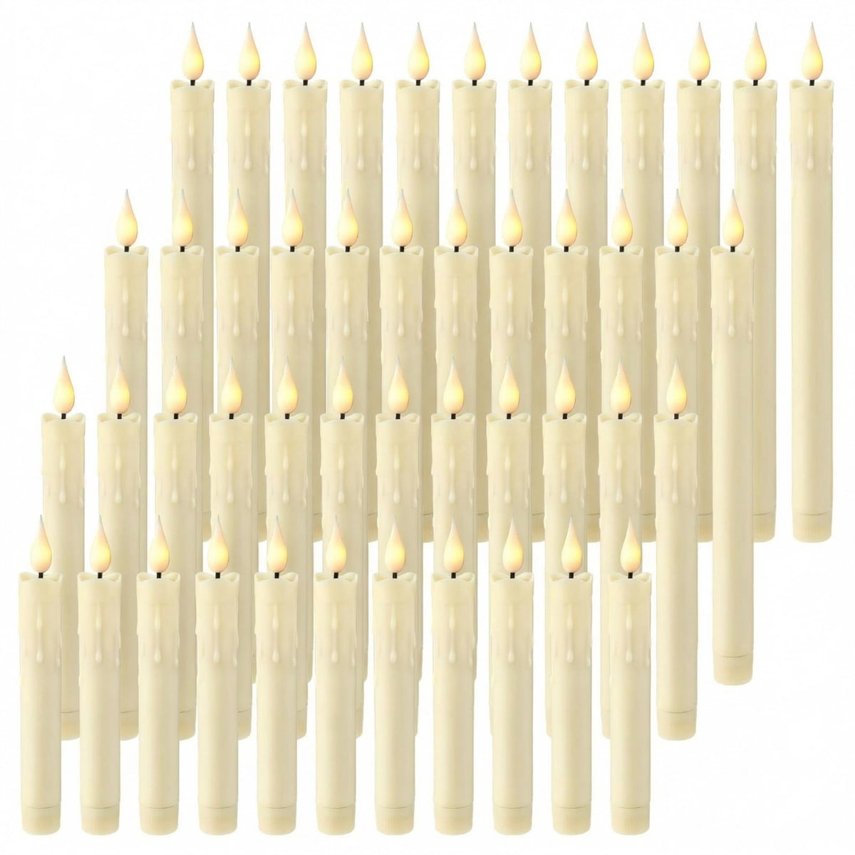 Baquler 48 Pcs 6.5/7.5/8.8/10 Inch Ivory Flameless Taper Candles LED Candle Sticks Battery Operated Flickering LED Candlestick Window Plastic Candle for Wedding Halloween Christmas Decor(No Battery)