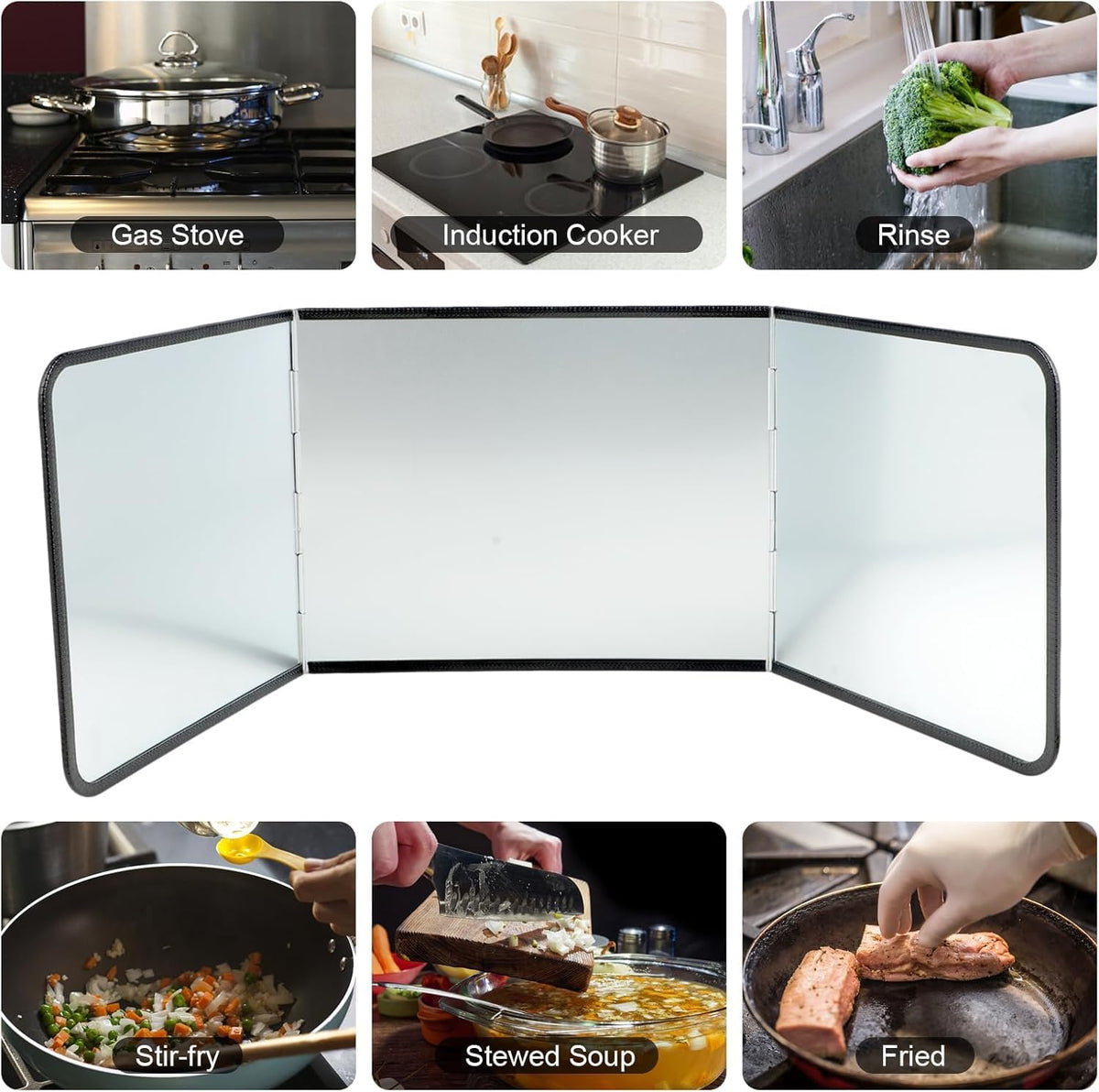 3 Sided Foldable Splatter Guard, Stainless Steel Grease Splatter Screen, Non-Stick Oil Splash Guard, Anti-Grease Cooking Shield, Heat-Resistant Stove Protector with Safe Edge, Easy to Clean (Medium)
