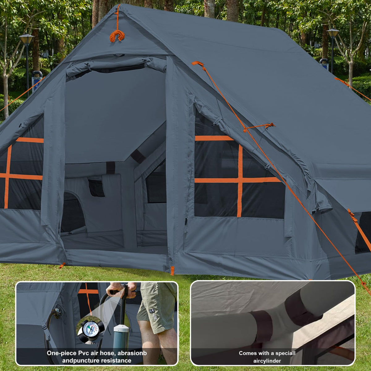 4-6 Person Inflatable Camping Tent, 9.8 * 7.2 FT Glamping Inflatable Tents with LargeTarps,2025 Update Zipper Door Easy Setup Blow Up Tents for Camping