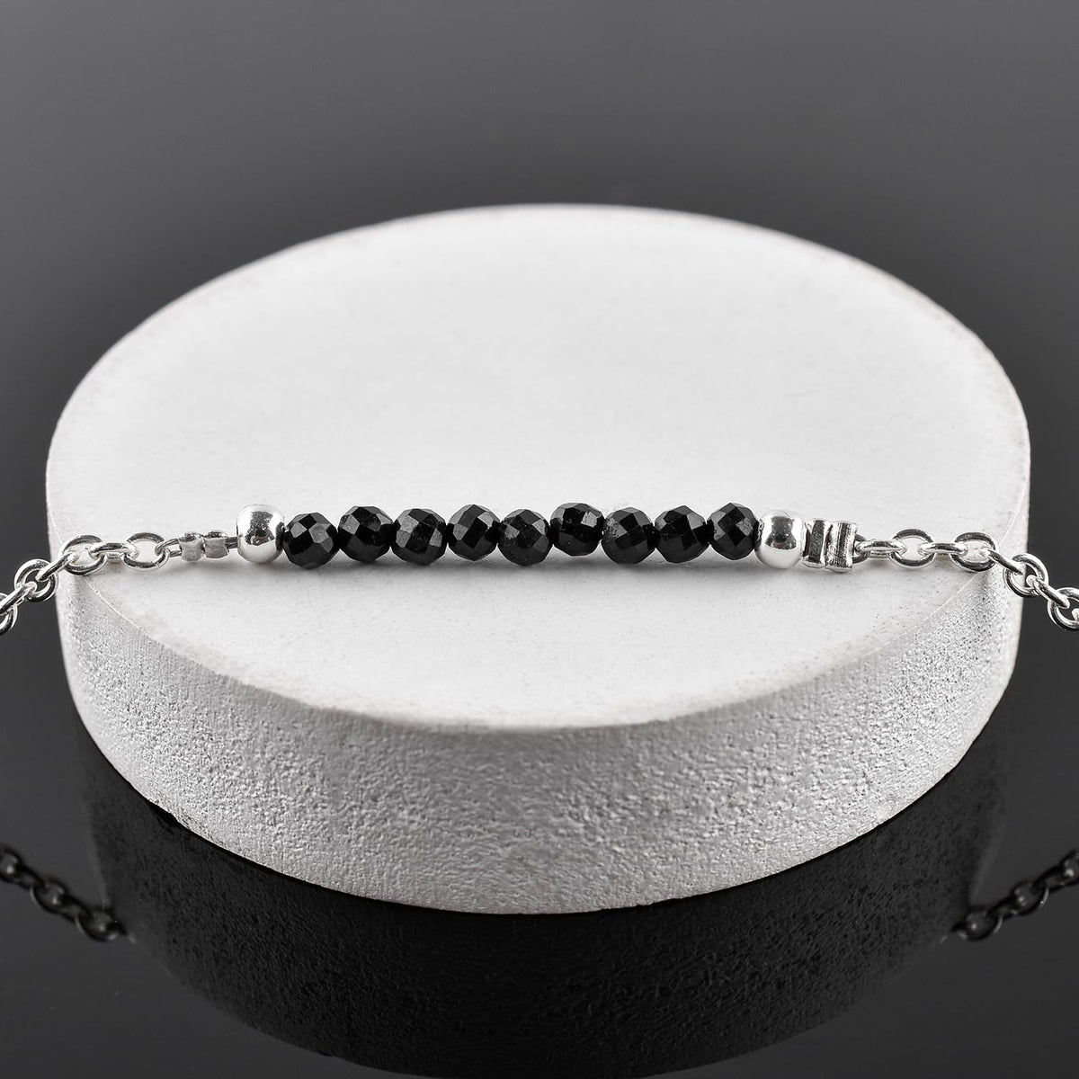 YANARA Black Tourmaline Ankle Bracelets for Women, October Birthstone Jewelry, Natural Gemstone Beads, Handmade Dainty Stone Anklet 9"+1.25" inch Chakra Energy Crystals, Silver Plated Chain