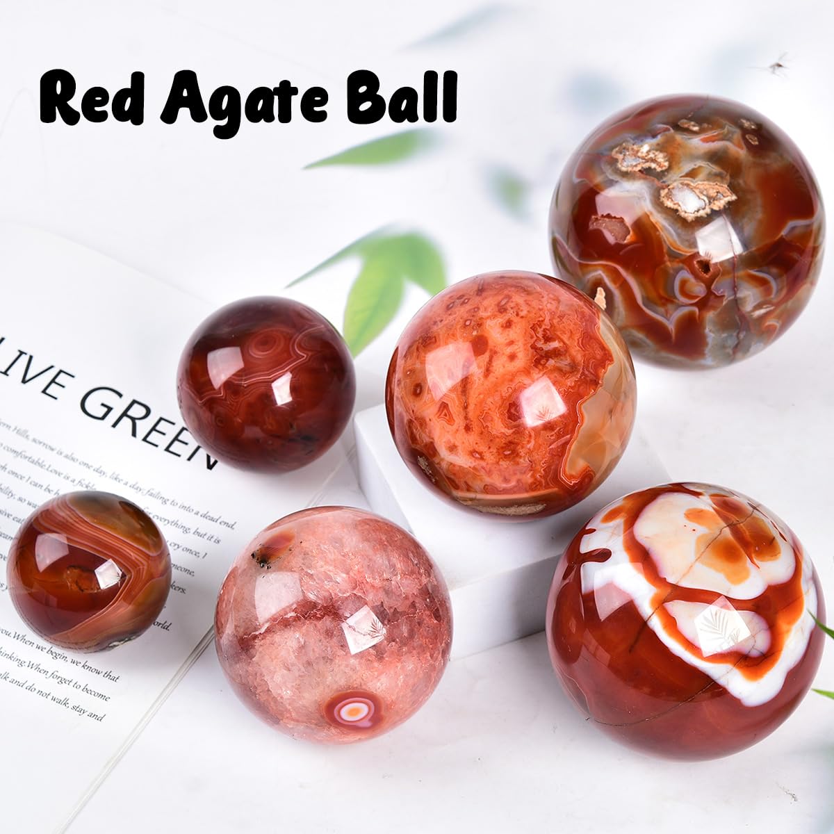 JIC Gem Large Red Agate Crystal Ball 4 inch(100mm) Round Healing Crystals Decorative Sphere with Wooden Stand Meditation Witchcraft Home Decor