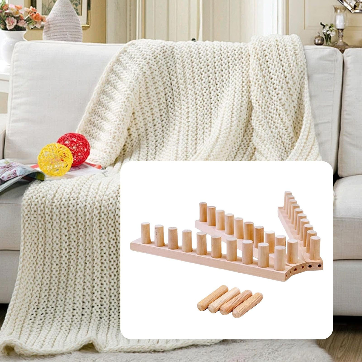 Badiman Chunky Yarn Blanket Loom, Beginner Friendly, Portable, Home Decor Sturdy Weaving Loom Adjustable Size Gift, A