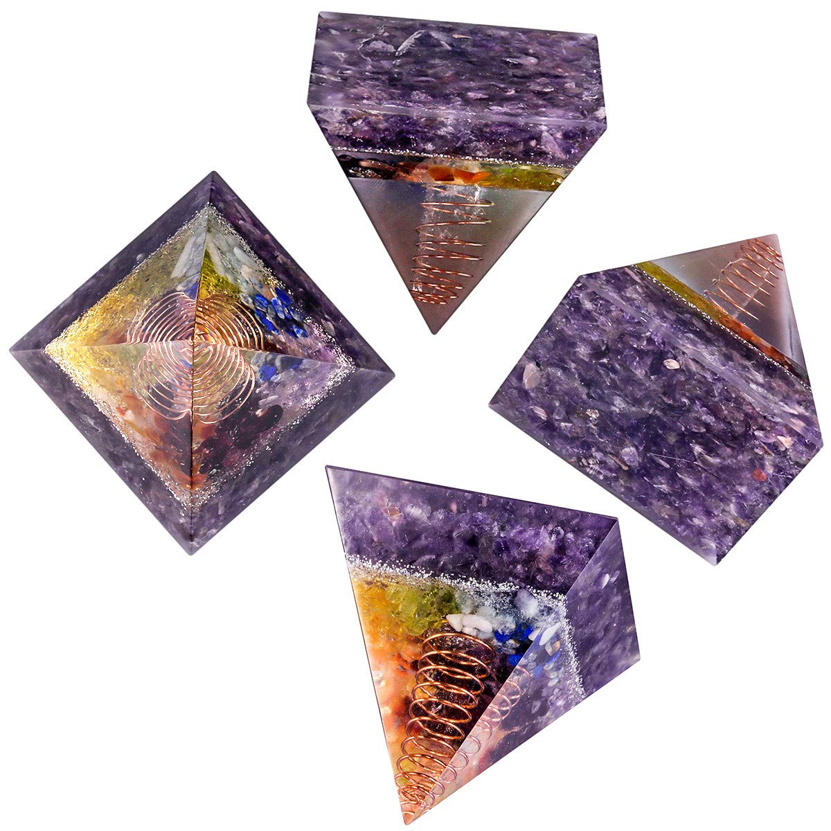 mookaitedecor Amethyst Crystal Healing Set of 3, Stone Orgone Pyramid & Stone Pendant & Bracelet Kits for Chakra Reiki Meditation Balancing