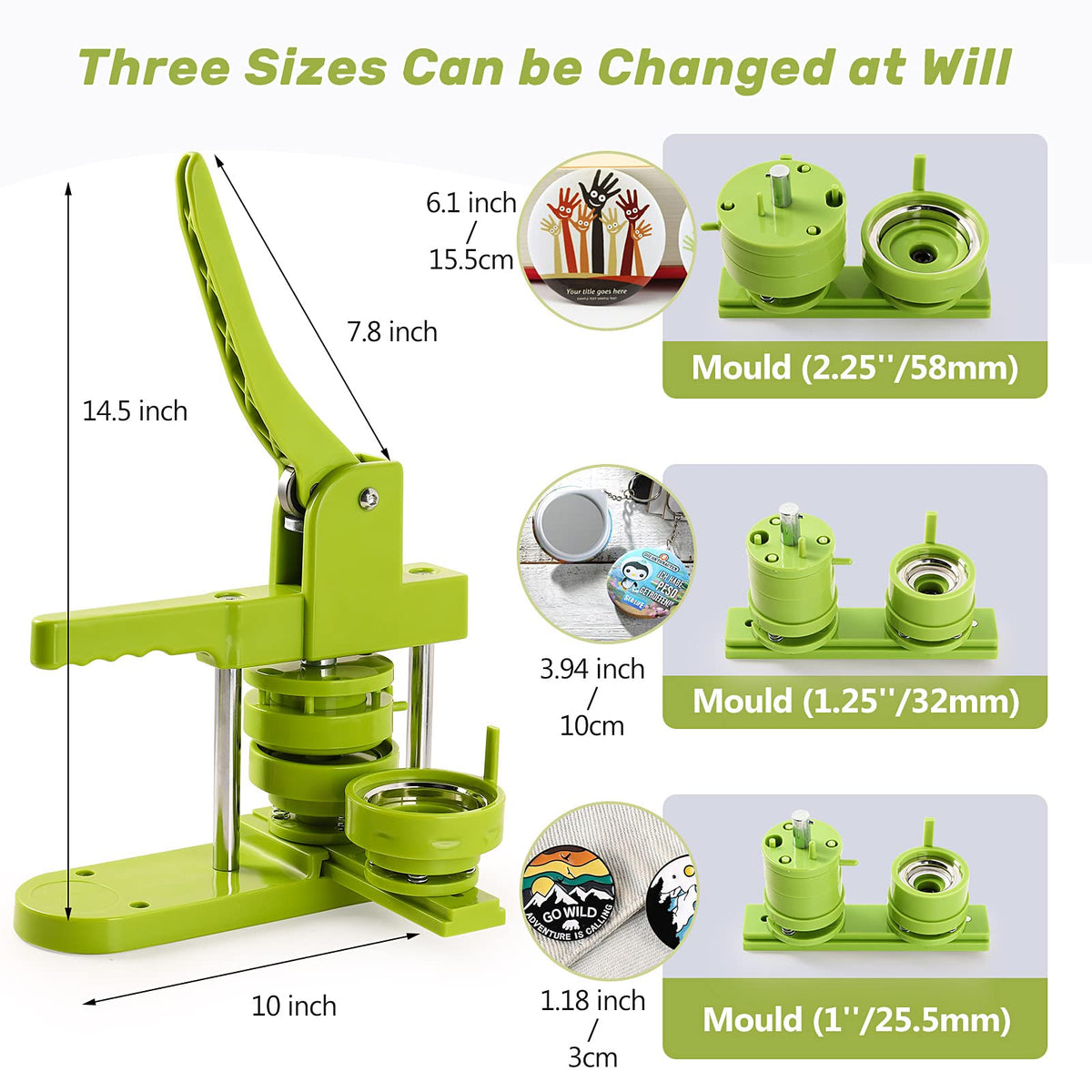 3 in 1 Button Maker Machine,Multiple Sizes 1/1.25/2.25 inch DIY Pin Badge Press Kit with Circle Cutter,300pcs Button Parts,Perfect Craft Gift for Kids Adults Birthday Christmas& Small Business