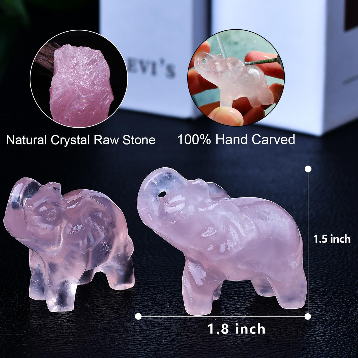 Ytbeoxk 1.8 Inch Rose Quartz Elephant Crystal Decor, Healing Crystal Cute Figurines,Pink Elephant Gemstones Decorations Statue, Lucky Reiki Stones in Home and Office Meditation Gift for Women and Men