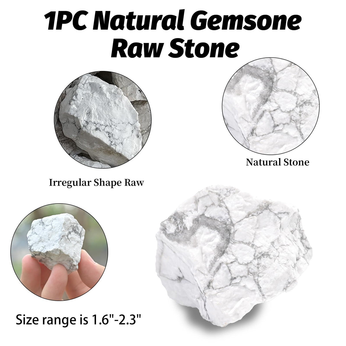 Howlite Raw Stones 1PC, Gemstones Raw Stones and Healing Crystals, Hand Carved Natural Pocket Raw Crystals for Decoration Tumbling, Garden, Home Decor(1.18"-1.97")
