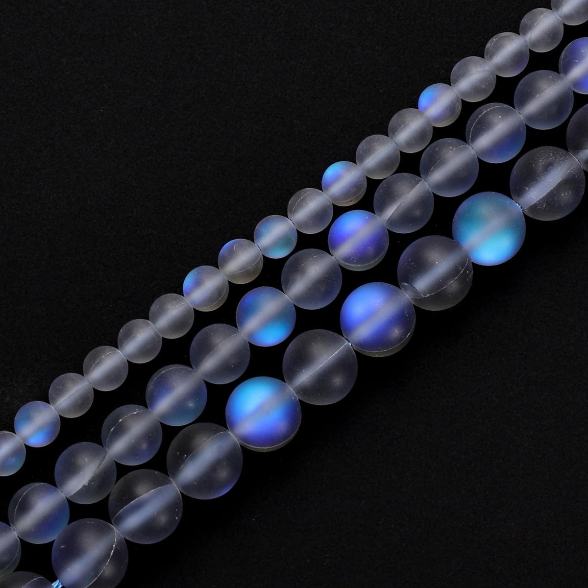 uxcell Matte Crystal Glass Beads 6mm Synthetic Frosted Shining Semi-Precious Round Loose Beads Synthetic Moonstone for Jewelry Making DIY Bracelet, Gray Blue