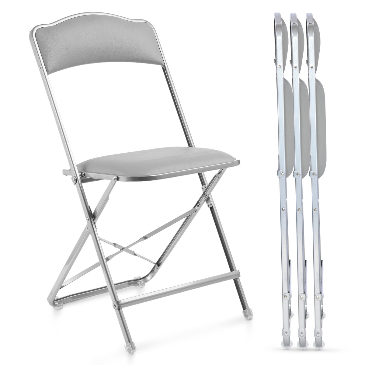 Gold Furnishings Folding Chairs with Padded Seats 4 Pack - Foldable Chair with Heavy-Duty Steel Frame, Elegant Party Bridge Chairs for Outside, Home, Office, Indoor & Outdoor Events - Silver/Grey
