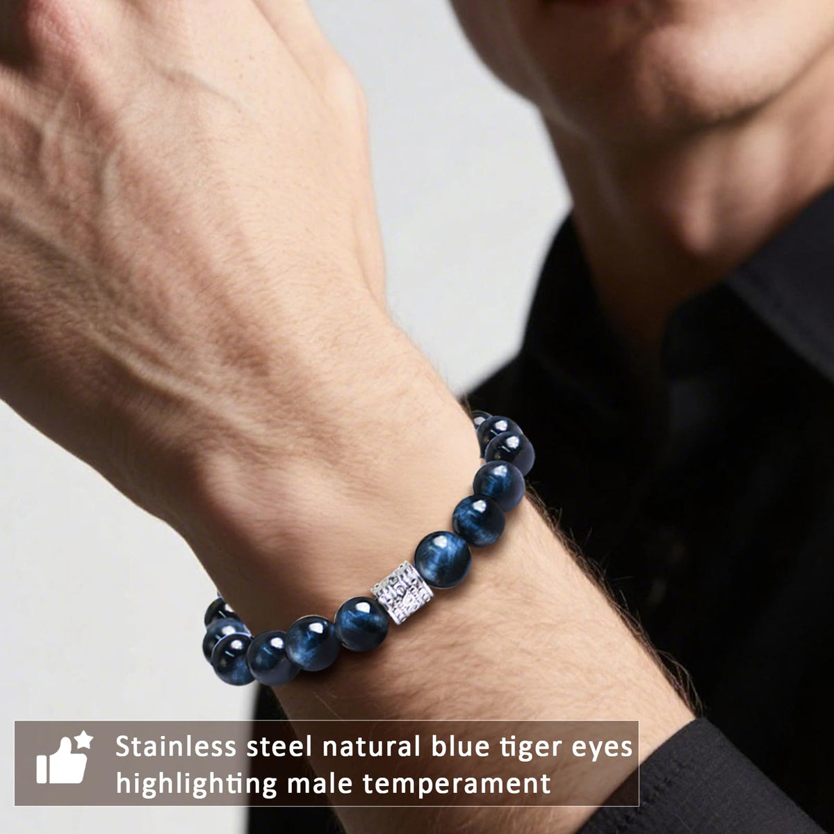 Tiger Eye Obsidian Beaded Bracelets For Men Gemstone Bracelets For Men &Women Fashion Natural Stone Men‘s Jewelry (dark blue)