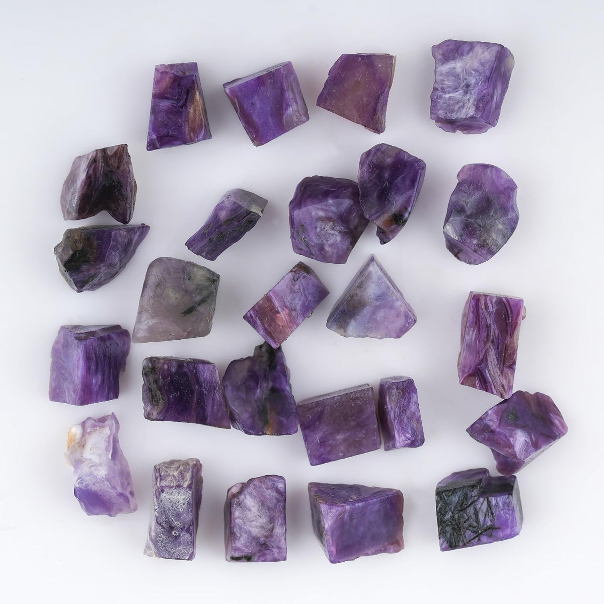 CRYSTALIS 25pcs Natural Charoite Raw Crystals, Loose Gemstone Wholesale Bulk Rough Jewelry Making Supply, Chakra & Healing Raw Stones, Wire Wrapping, DIY, Gem Collection, Size : 5-8mm