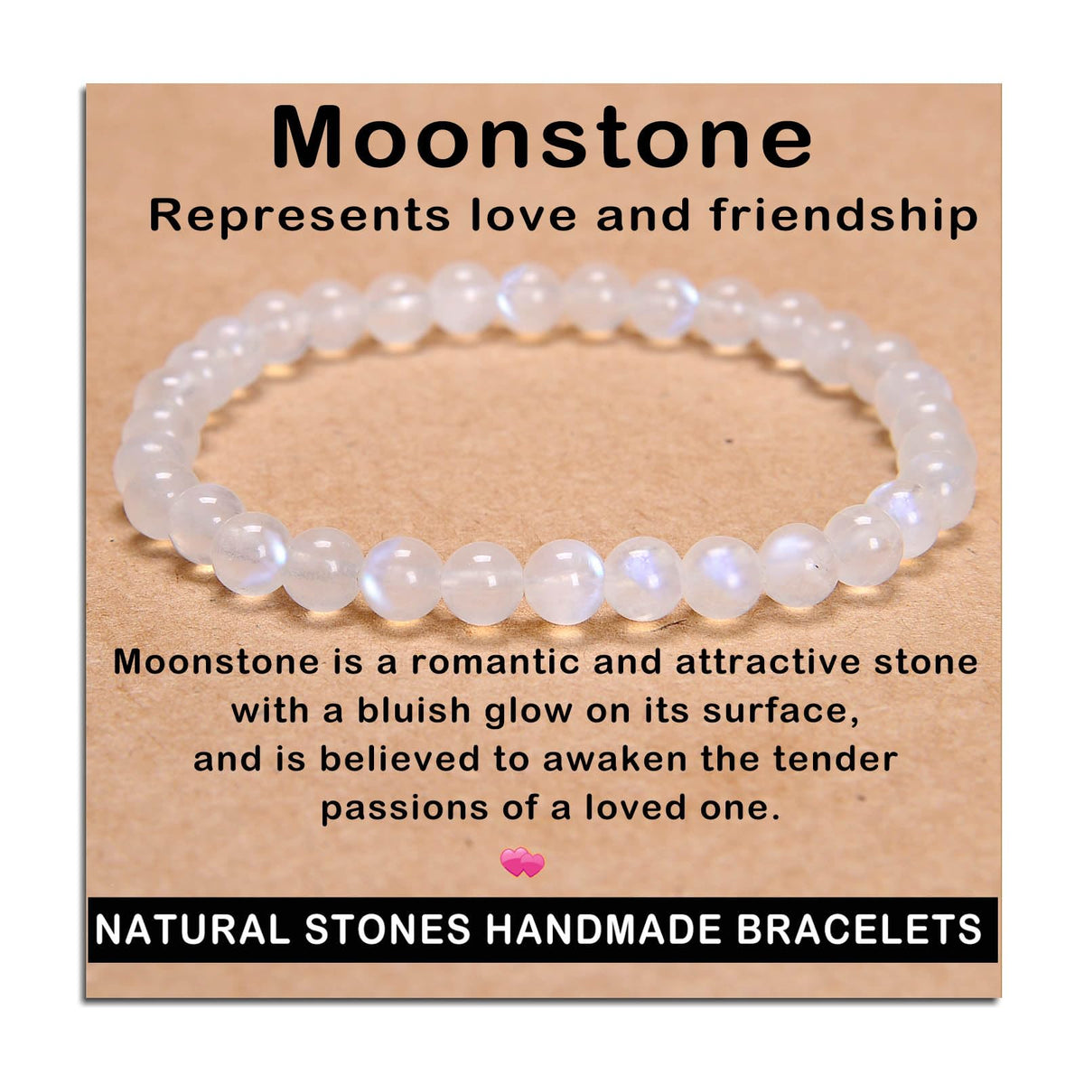 AD Beads Handmade Gemstone Stretch Elastic Bracelet Crystal Healing Reiki Nature's Beauty and Spiritual Essence Unisex (6mm, Moonstone (Love and Friendship))