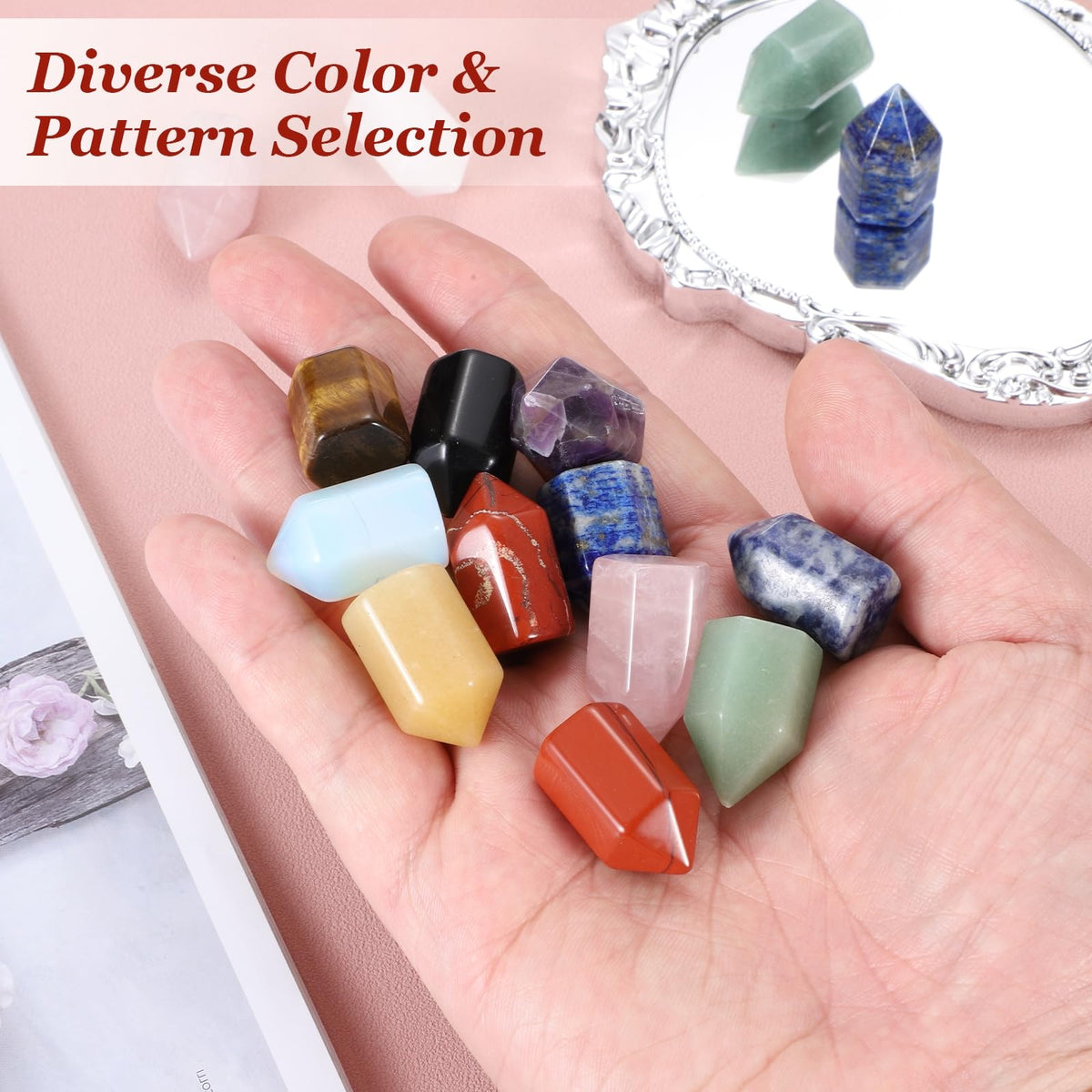MECCANIXITY Crystals Wands Amethyst Hexagonal Faceted Single Points Towers Pocket Polished Stone Bulk for Energy Chakra Meditation Crystal Healing, 15 x 25mm (Purple),5Pcs