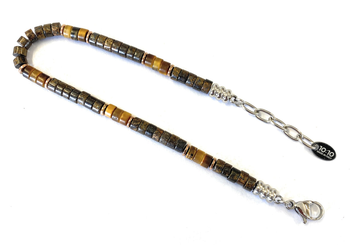 10:10 Beaded Bracelet for Men and Women – Natural Gemstone Bracelet and Stainless Steel – Adjustable, Durable and Elegant – Made in Italy (Bronzite)