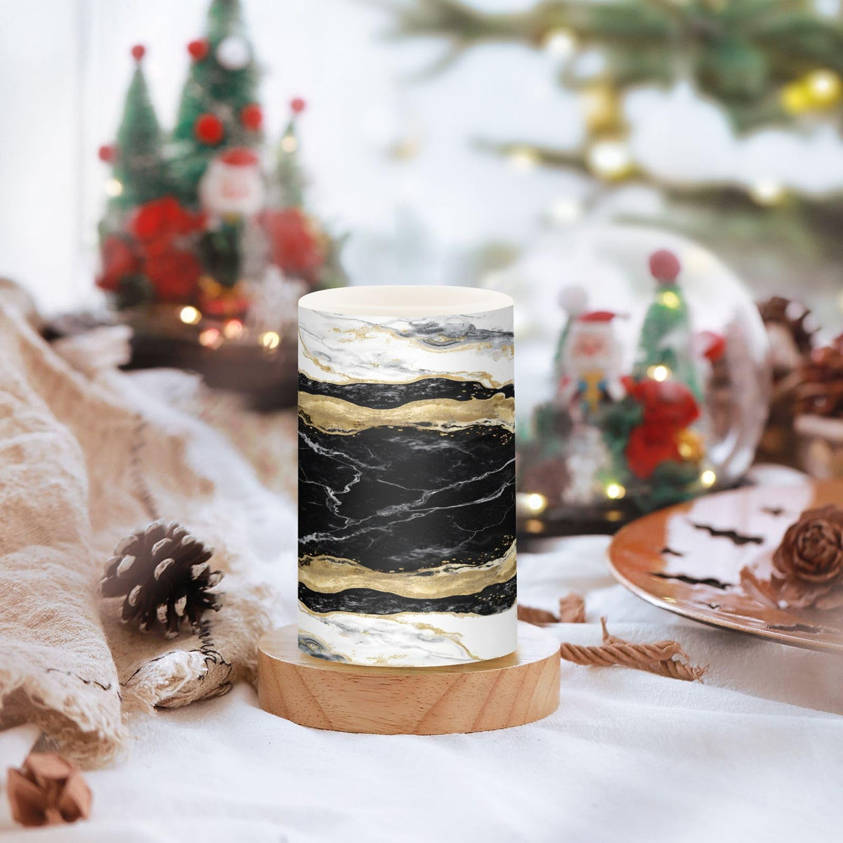 BOENLE Flickering Flameless Candles, Black White Marble Gold Veins LED Candles with Remote Timer, Set of 2 Battery Operated Candle for Valentine Wedding Birthday