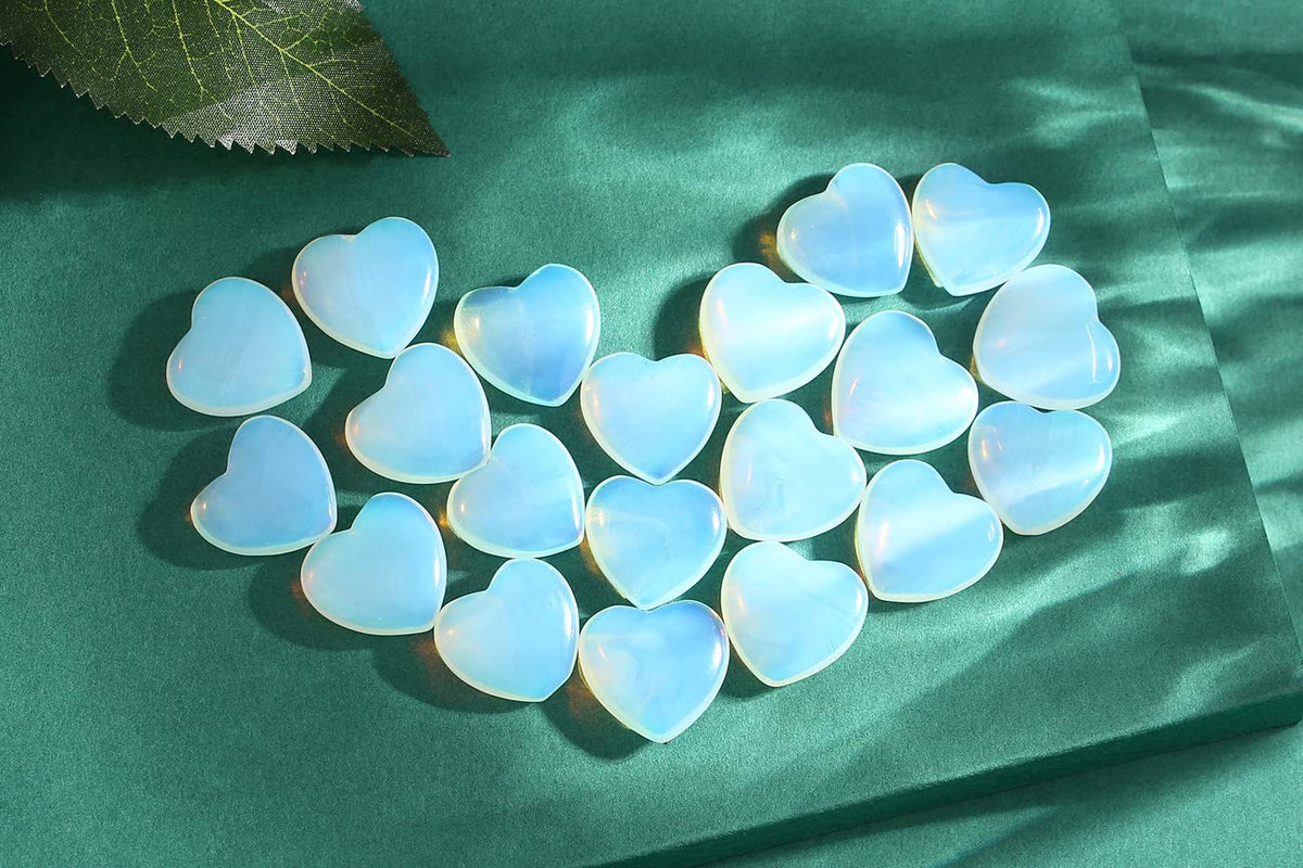 QINJIEJIE 20 PCS Opalite Heart Stones Natural Crystals Polished Healing Pocket Bulk Wholesale Healing Palm Thumb Love Set Reiki Energy Balancing Meditation Gift