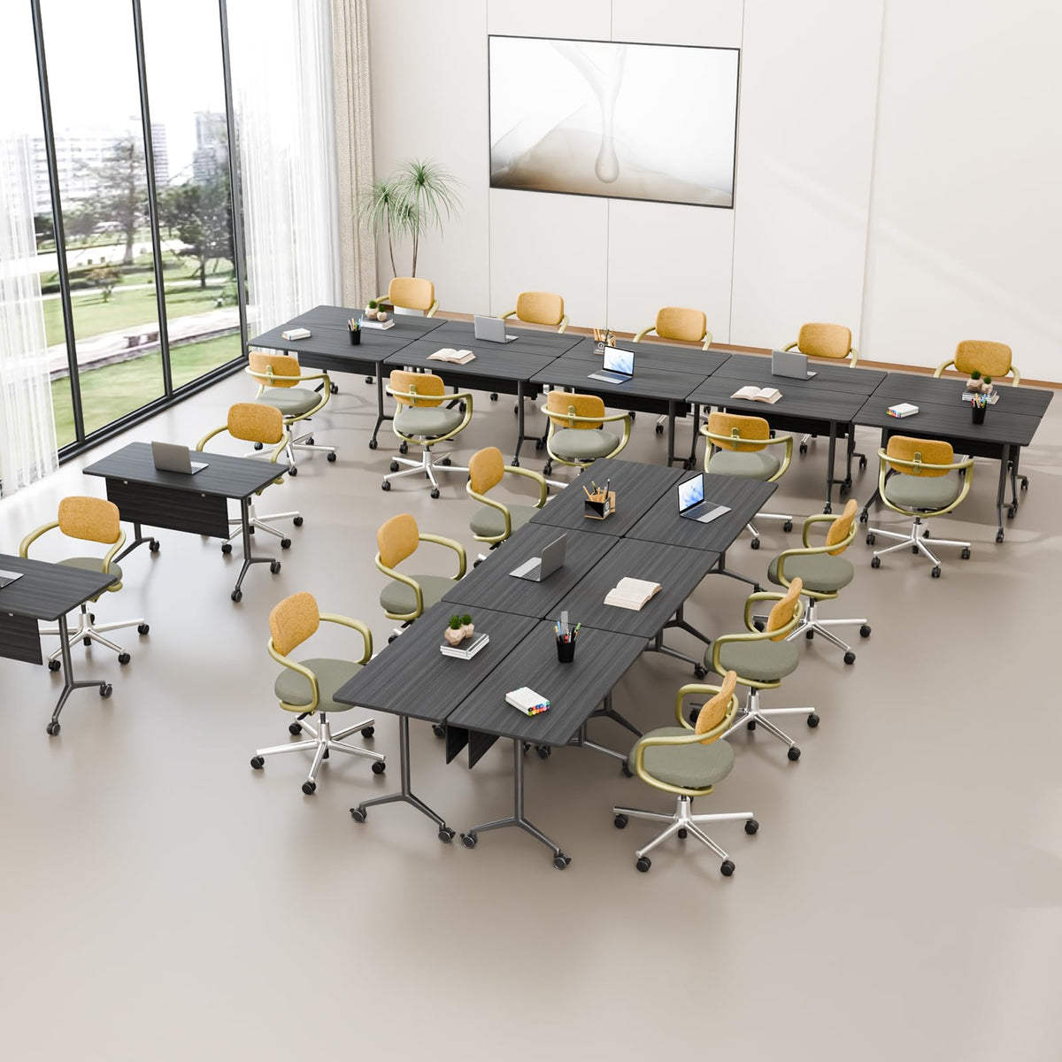 6 Pack Conference Room Tables,Mobile Folding Conference Table with Wheels,Modern Training Locking Rolling Meeting Conference Tables with Flip-Top for Office Classroom Business,6-12 Person,55.1IN