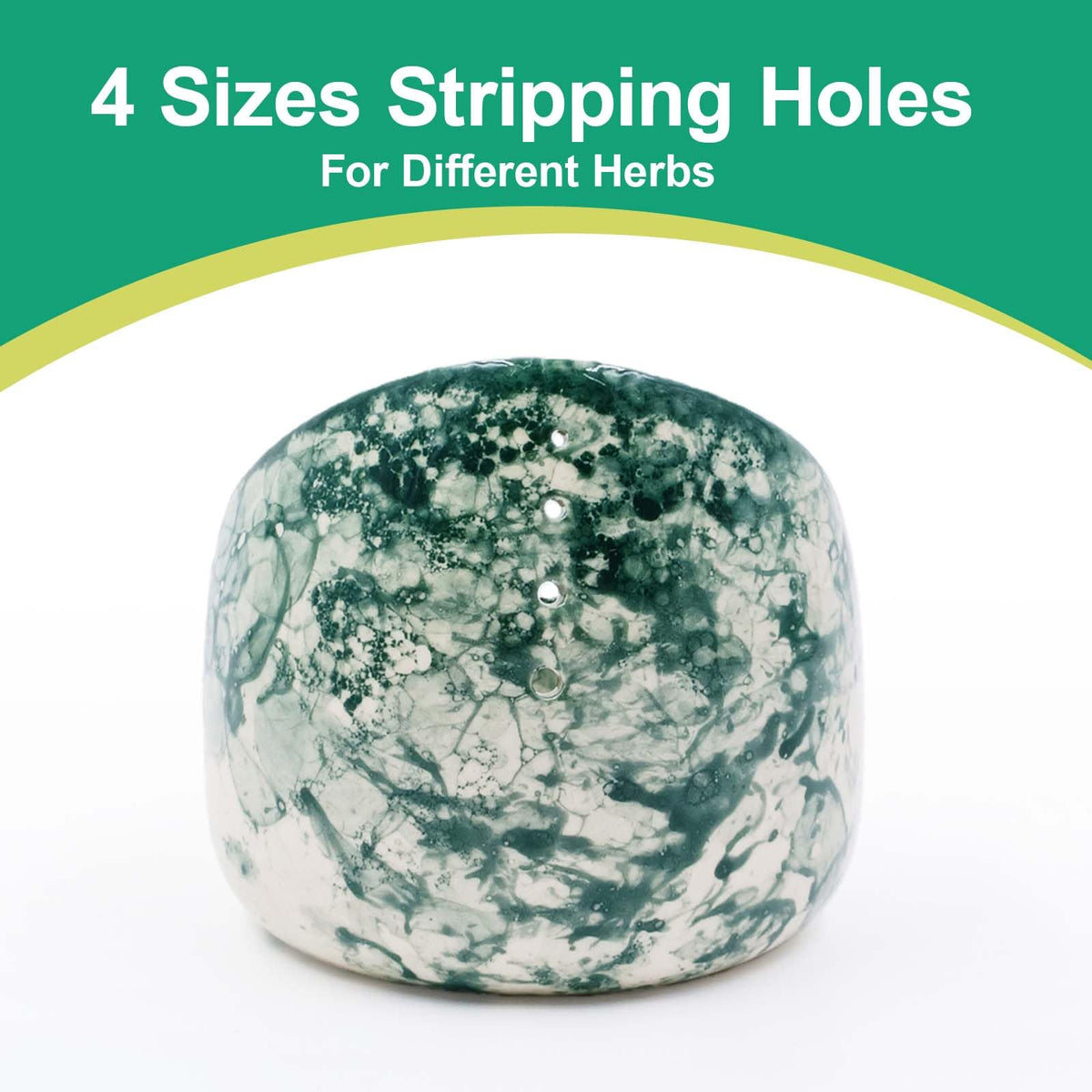 Green Pottery Herb Stripper Bowl Handmade Ceramic Kitchen Gadget with 4 Sizes of Holes Stripping Herbs, Party Angled Bowls Serving Dish for Dips, Berries, Nuts, Olives, Snacks Candy Chips Fruit