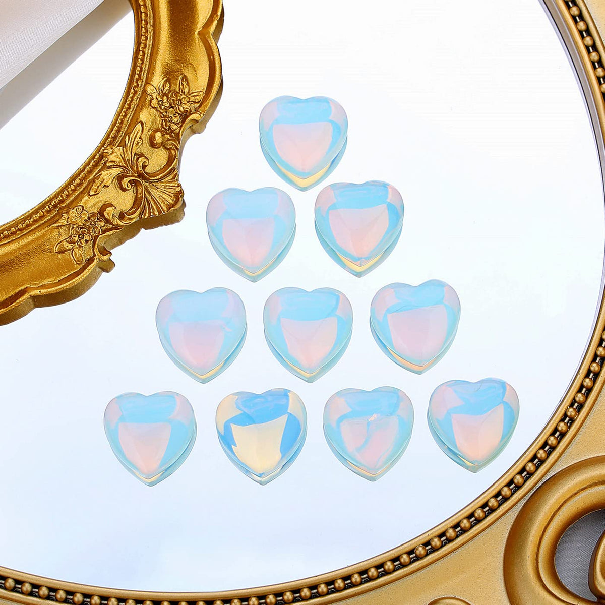 QINJIEJIE 20 PCS Opalite Heart Stones Natural Crystals Polished Healing Pocket Bulk Wholesale Healing Palm Thumb Love Set Reiki Energy Balancing Meditation Gift