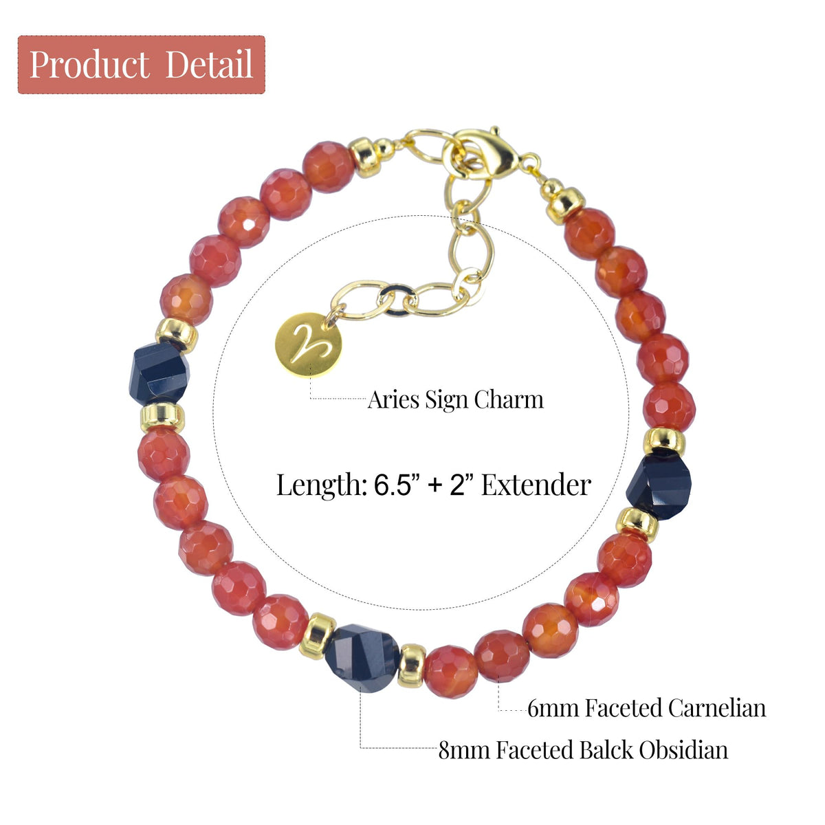 Ayriwoyi Aries Zodiac Bracelet for Women Carnelian Black Obsidian Healing Stone Beaded Bracelet Constellation Horoscope Jewelry Gifts for Women