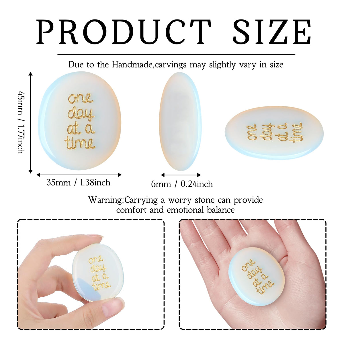 QINJIEJIE One Day at A Time Opal Worry Stone Healing Crystal Thumb Stones Thinking of You Gifts for Anxiety Relief Items You Got This Inspirational for Friend Encouragement Gift for Women Men