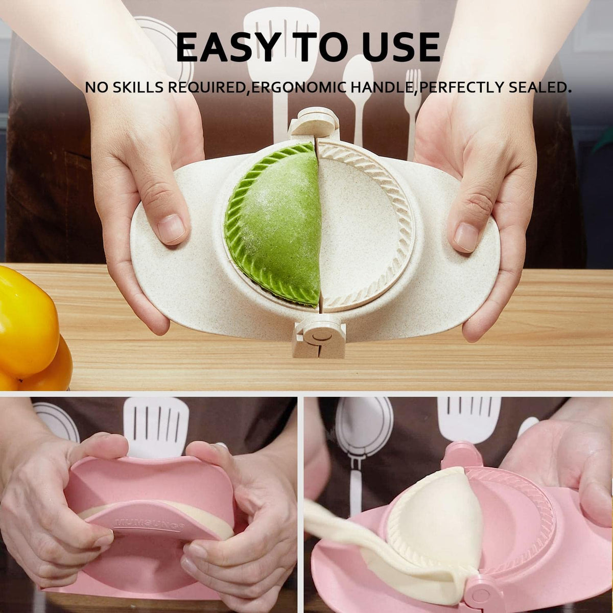 MUMSUNG Dumpling Maker, Empanadas press mold maker Set with Dough Cutter, Dumpling Mold Set for Pierogi, Pastelitos, Calzone, Turnovers, Chinese Dumpling White 3sizes (4"+3"+2.6")