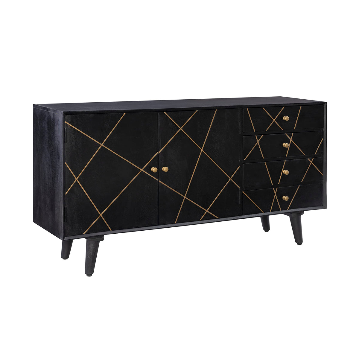 Powell Tate Mango Wood Console with Modern Gold Accents