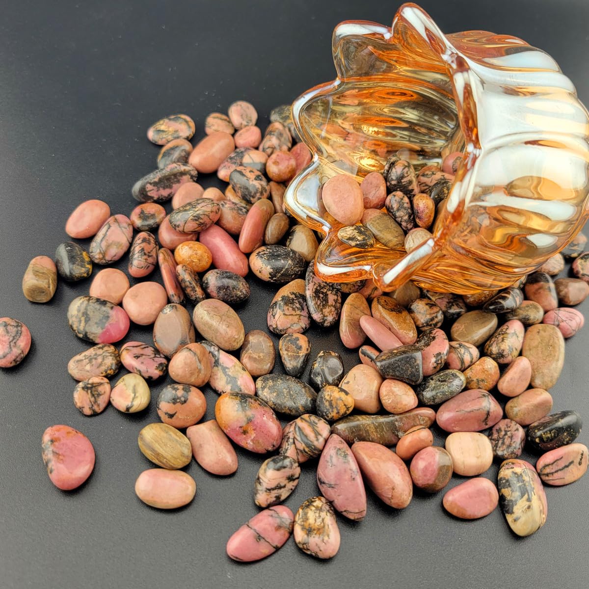 1,000 Carats Rhodonite Handpicked Tumbled Stones Crushed Crystals 0.2''-0.5'' Bulk Pocket Stones for Healing, Reiki, Meditation, Witchcraft and Home Decorations (Rhodonite)