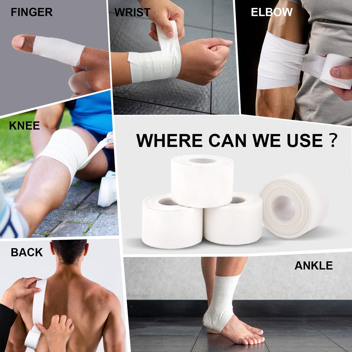 CHMI Athletic Tape,White Sports Tape (32 Pack), 320 Yards Rolls Very Strong Easy Tear NO Sticky Residue Best Tape for Gymnastics Climbing Bat Injuries Medical (1.5 Inch X 320 Yards).