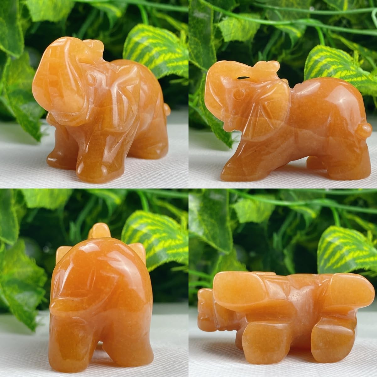 YATOJUZI 2" Red Aventurine Elephant Decor Healing Crystal Cute Polished Natural Stone Hand-Carved Sculpture Statue Figurines Gemstone Hippie Home Room Office Desk Gifts for Women Men