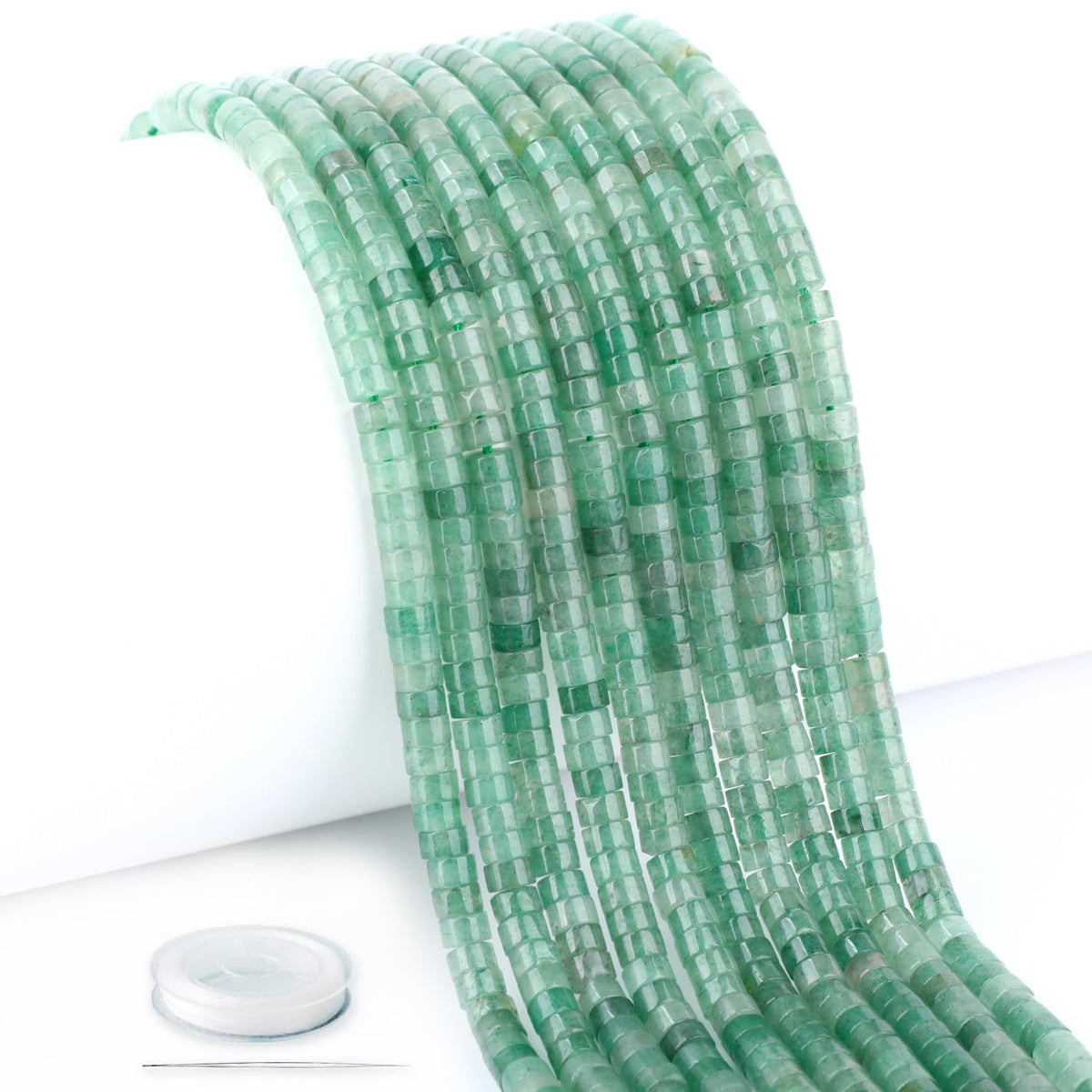 Natural Green Aventurine Heishi Spacer Beads Loose Semi Precious Flat Round Gemstone Disc Shape Stone for Beading Jewelry Making 4x2mm 15.5"