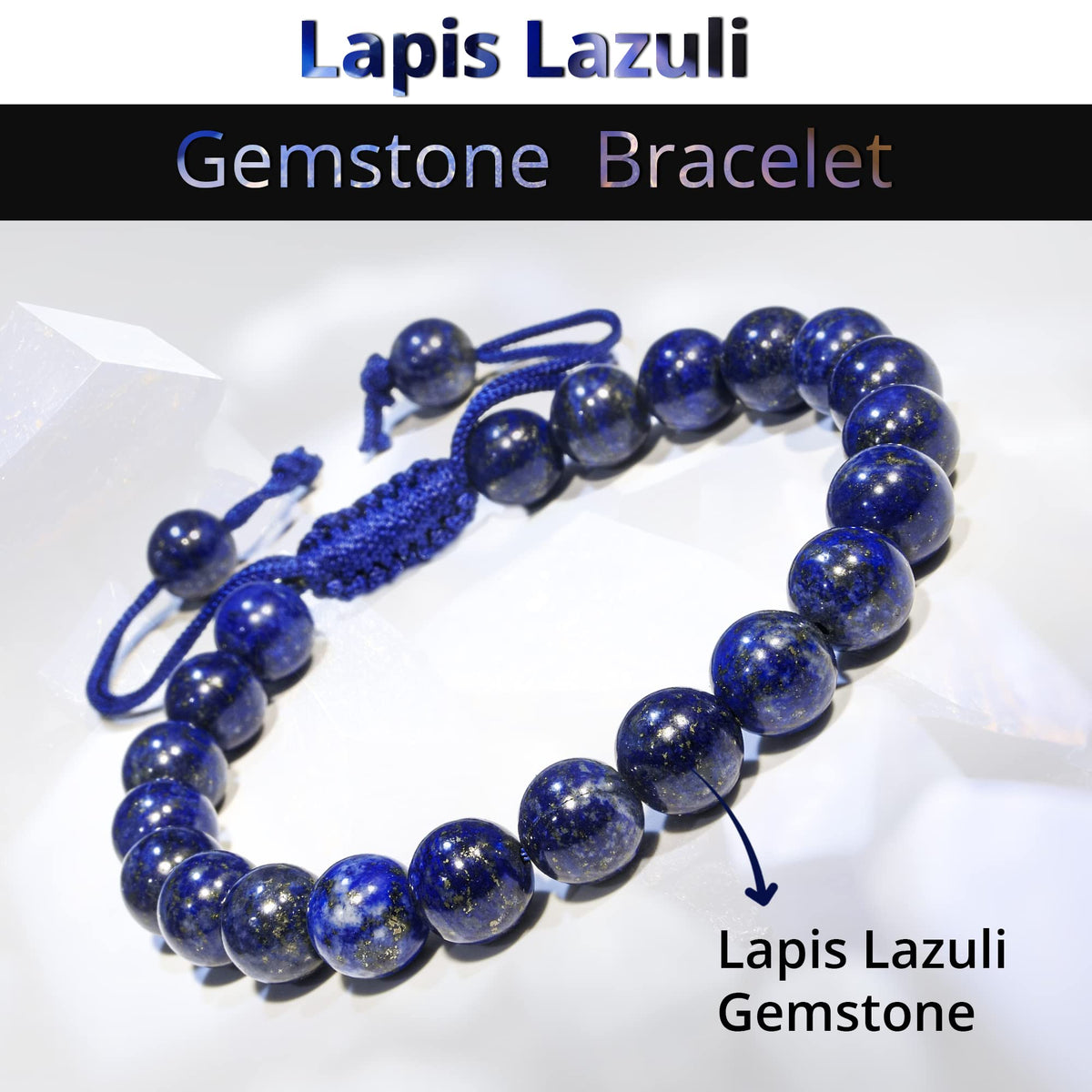 ANAYA AGATE Healing Crystal Bracelet – Chic Gemstone Bracelet for Men and Women – 8mm Round Bead Bracelets for Spiritual Healing, Protection, Positive Energy - Lapis Lazuli