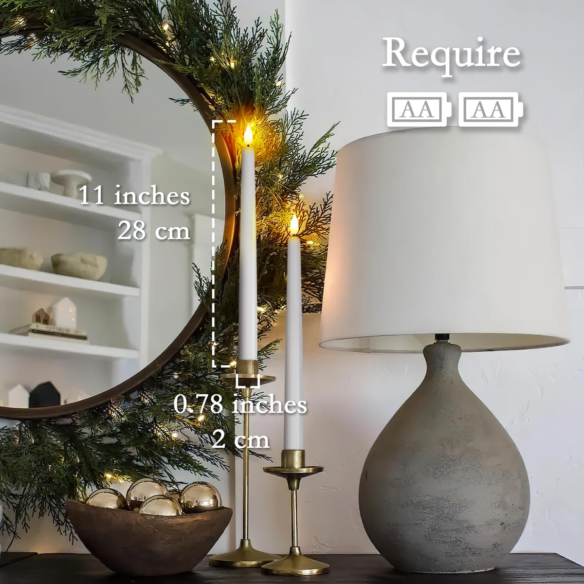 Homemory 11 inches White LED Taper Candles, 24 Pcs Flameless Taper Candles with Remote Timer Dimmer, Plastic Battery Operated Candlesticks with Flickering Flame for Halloween Christmas Wedding Party
