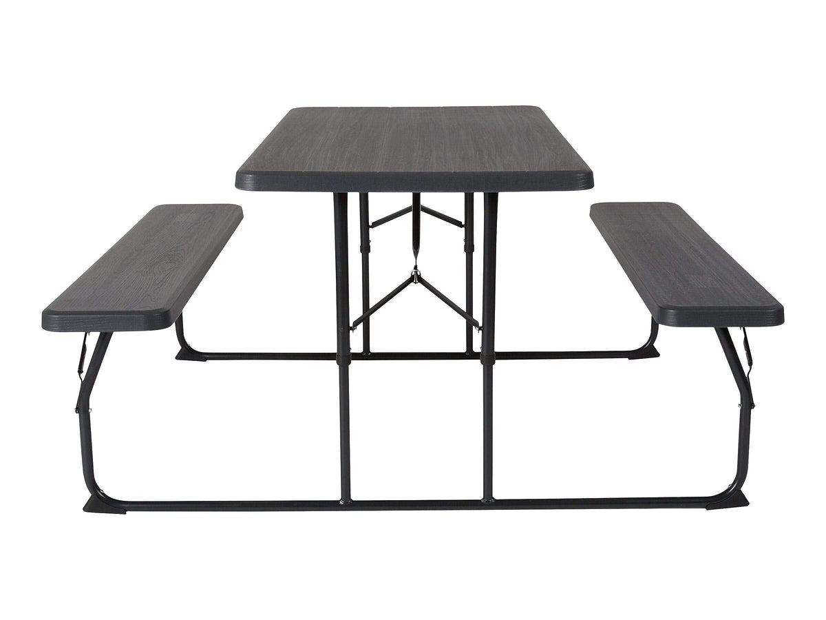 Flash Furniture Insta-Fold Picnic Table - Charcoal Wood Grain Folding Picnic Table Bench Set for Adults - 4.5 Foot Folding Table
