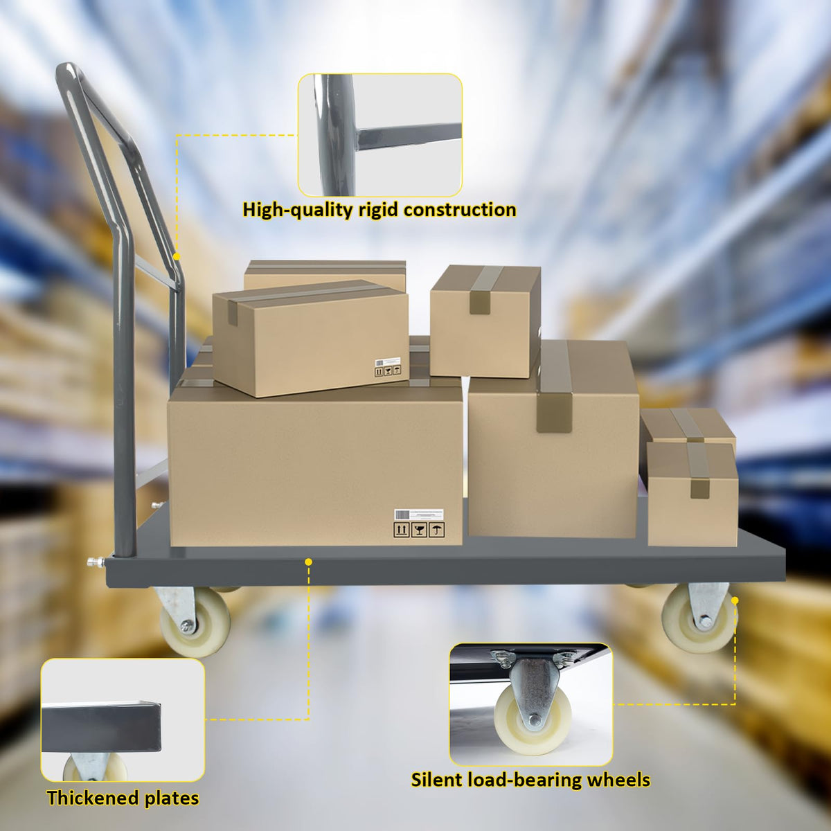 Heavy Duty Platform Truck Moving Flatbed Cart, 30"x60"Push Dolly, 2000 LBS Dolly Cart Flatform with Wheels and Handle, Steel Flatbed Cart for Luggage Moving, Shopping