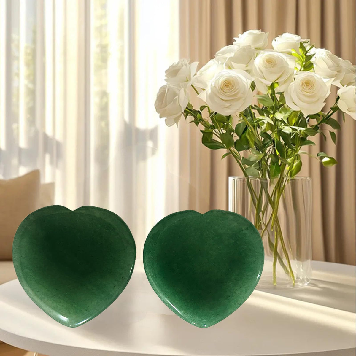 2 Pcs Thumb Worry Stone for Anxiety,Green Aventurine Crystals Healing Stones,Heart Shape Chakra Worry Stone,Anxiety Stress Relief Meditation Crystal
