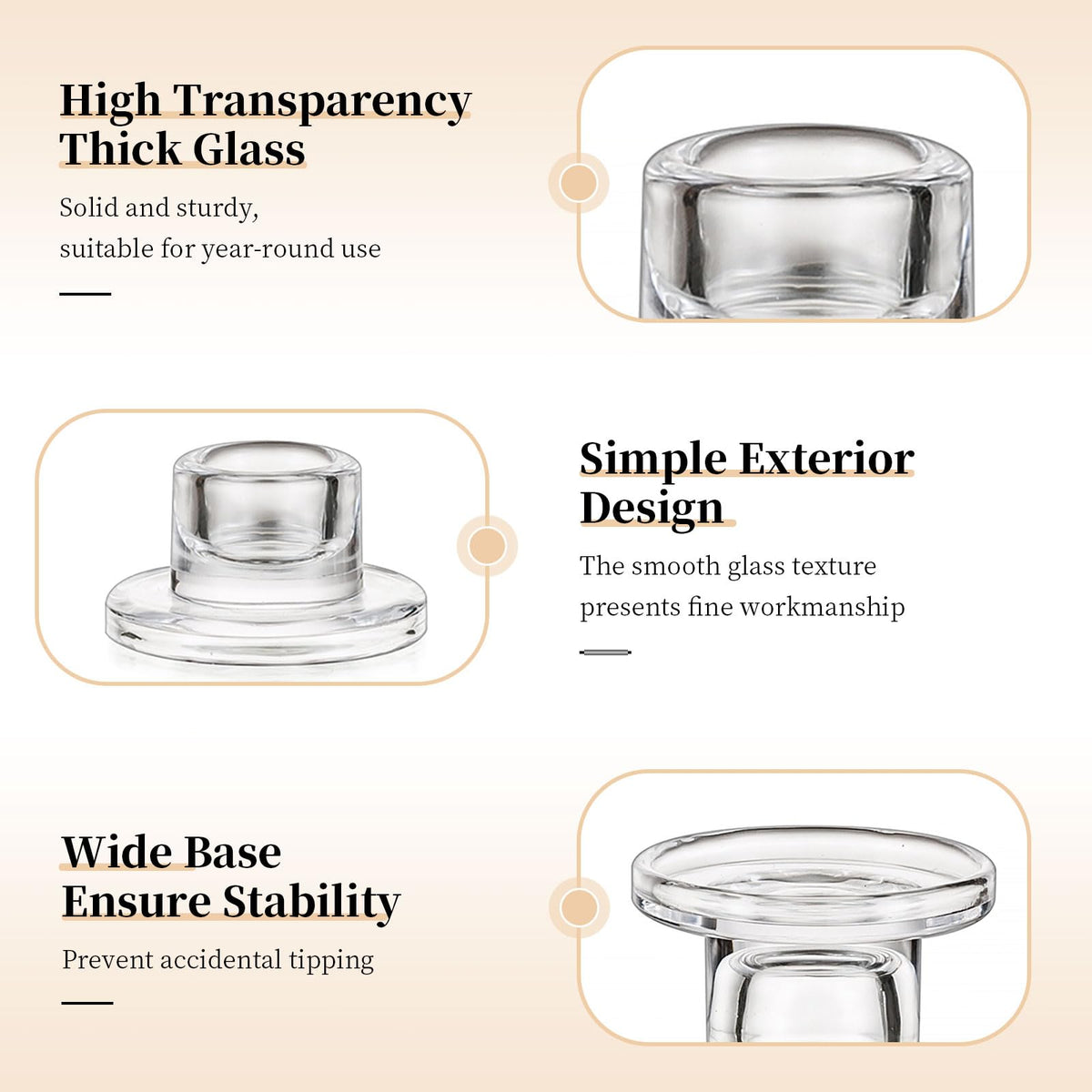 Glasseam Glass Tapered Candlestick Holders: 10Pcs Small Taper Candle Holders Bulk Clear Candle Sticks Holder Decor Short Modern Candle Holder for Table Centerpiece Wedding Christmas Dinner Party