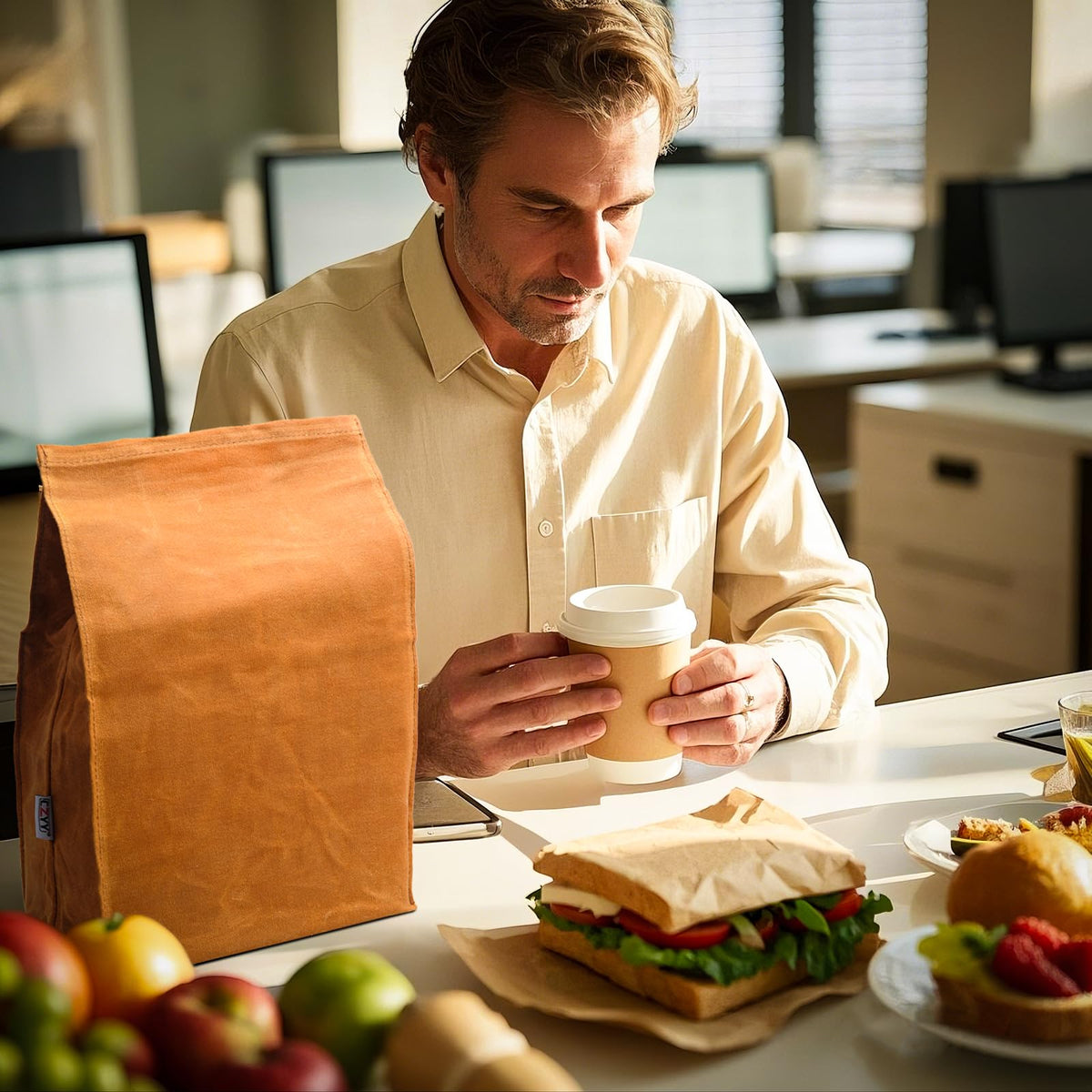 Waxed Canvas Lunch Bags Brown Paper Bag Styled - Classic Updated - Reusable and Washable, Worthbuy Lunch Box for Men & Women