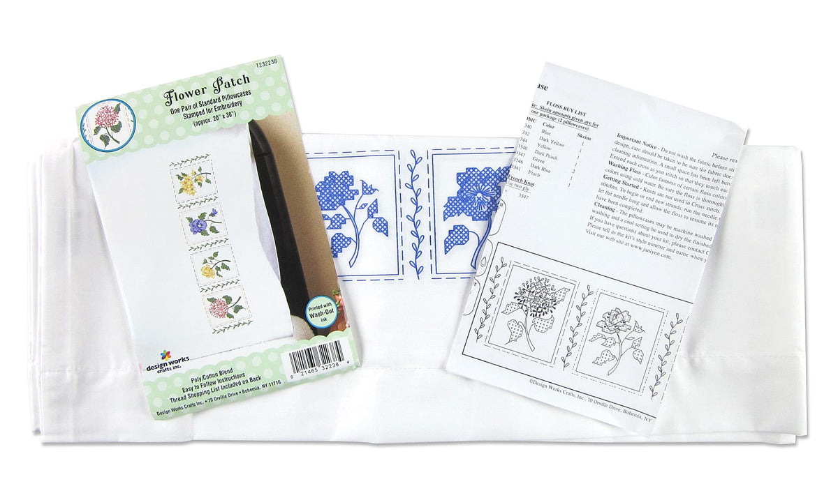 Flower Patch Stamped for Embroidery Pillowcases - Set of 2