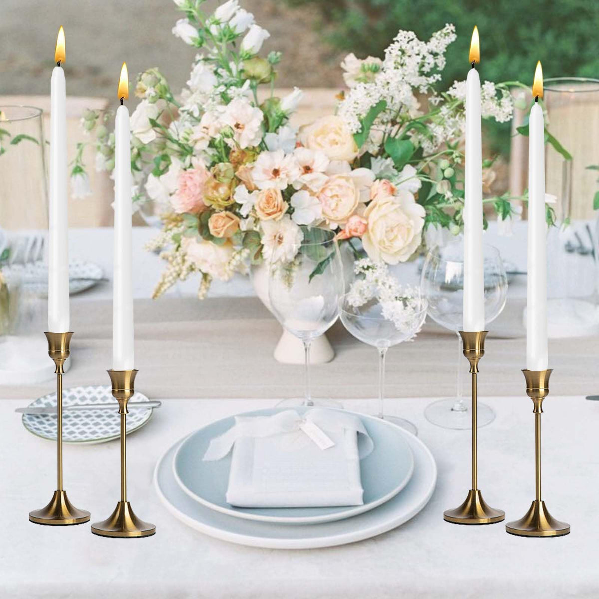 10 inch Taper Candles,Set of 4 Tapered Candle, Tall Candlesticks,Conical Stick Candles,Smokeless,for Home Dinner, Party, Wedding, Halloween, Christmas (White, 10inch)